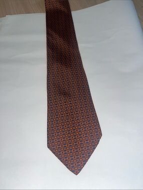 Hermes Orange and Blue Geometric Silk Tie